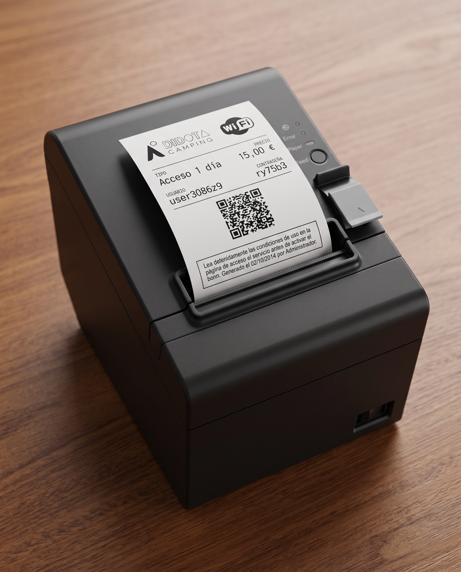 Printed hotspot voucher generated with readyVoucher